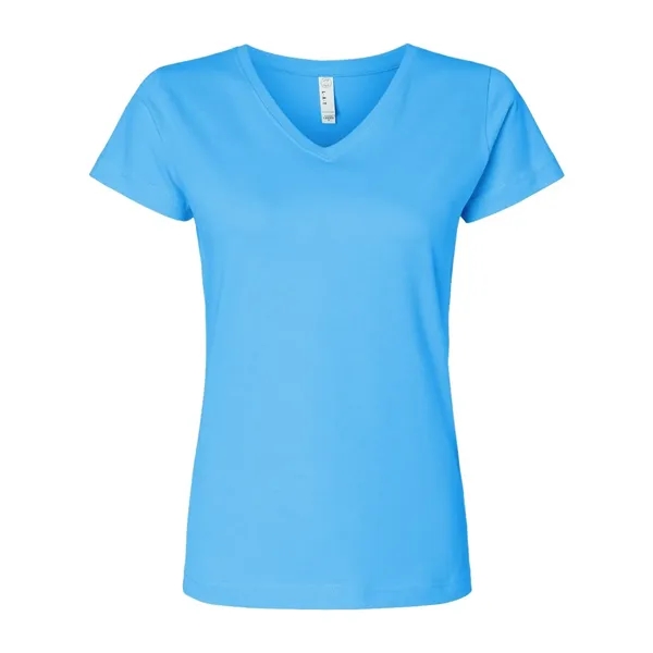 Women's fine jersey longer length V-neck T-shirt. Blank product.... from ASI 84358 S&S Activewear
