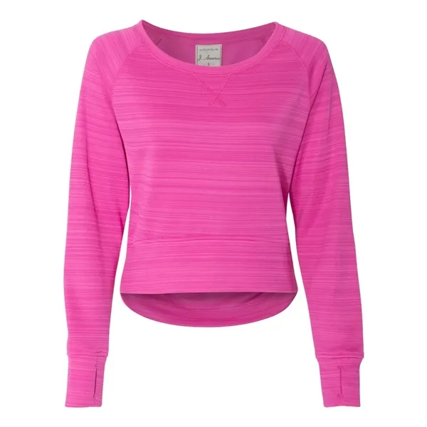 Women's striped polyester fleece crewneck sweatshirt with a high front hem... from ASI 84358 S&S Activewear