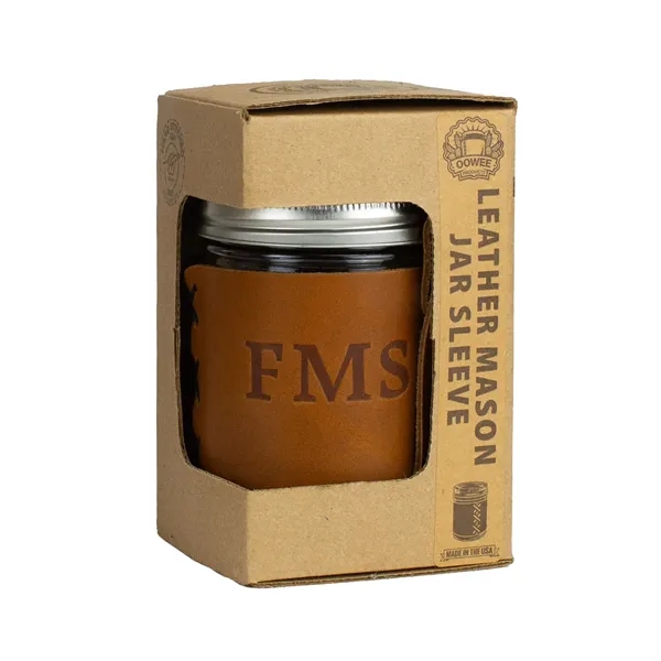 100% Genuine Leather "Wide Mouth" Mason Jar Sleeve with handle fits... from ASI 75126 Oowee Products