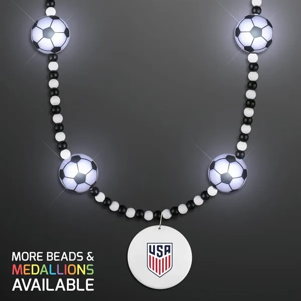 Light Up Soccer Ball Beads Necklace with World Cup Soccer Medallion;... from ASI 34194 ALightPromos