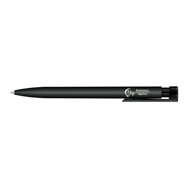 Soft touch plunger action ballpoint with glossy transparent barrel and pocket... from ASI 68507 The Magnet Group / Castelli