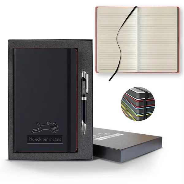 Black Laser Medio Lined Ivory Page Journal Gift Set... from ASI 68507 The Magnet Group / Castelli