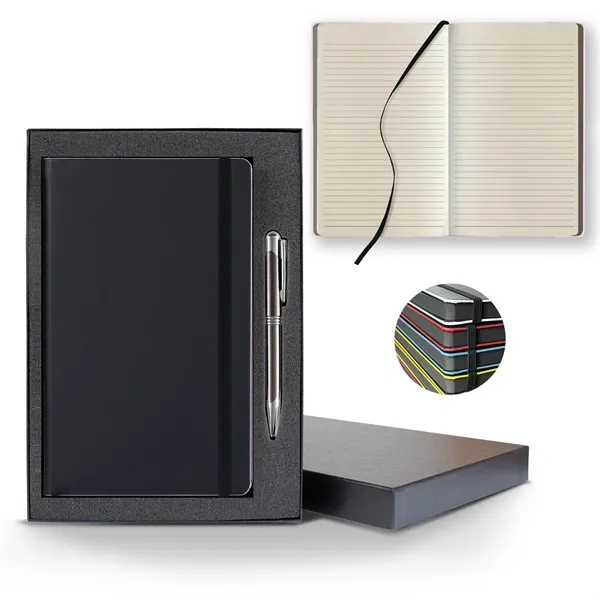 Black Laser Medio Lined Ivory Page Journal Gift Set... from ASI 68507 The Magnet Group / Castelli