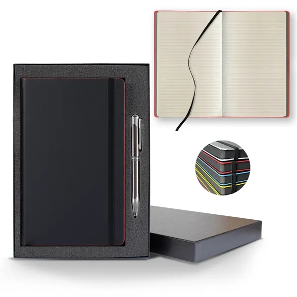 Black Laser Medio Lined Ivory Page Journal Gift Set... from ASI 68507 The Magnet Group / Castelli