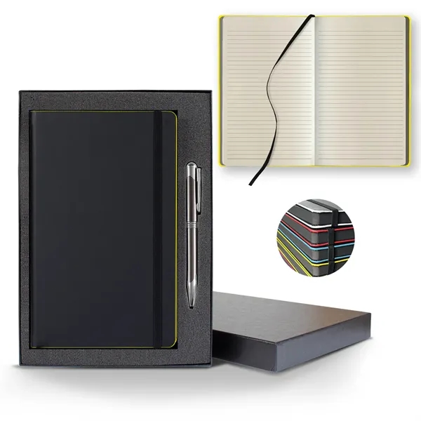 Black Laser Medio Lined Ivory Page Journal Gift Set... from ASI 68507 The Magnet Group / Castelli