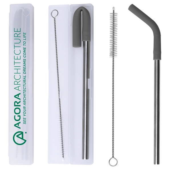 Stainless steel metal straw set with a silicone tip, one cleaning... from ASI 62190 Illini