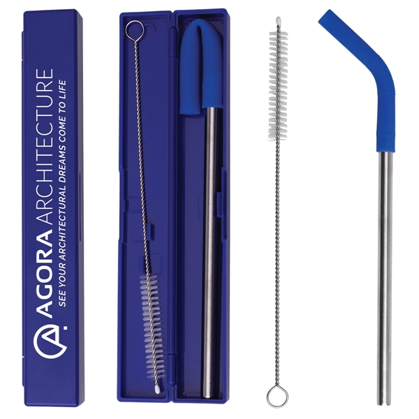 Stainless steel metal straw set with a silicone tip, one cleaning... from ASI 62190 Illini