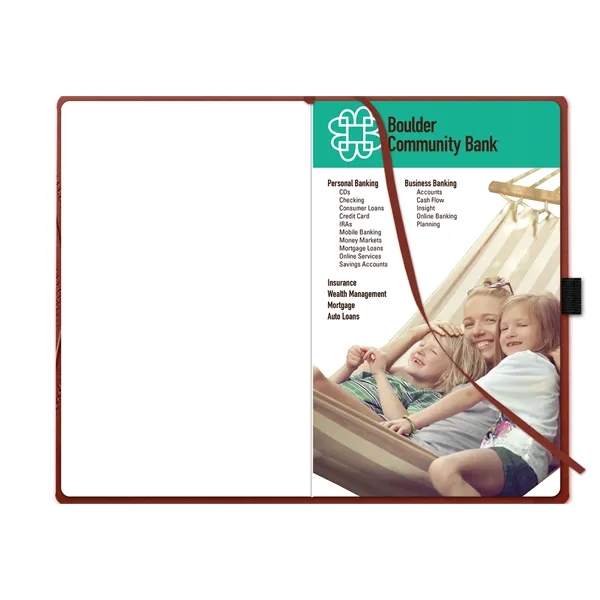 5.5x8.5 faux leather journal with an inside pocket, deboss imprint, full-color... from ASI 91340 Journalbooks/Timeplanner Calendars