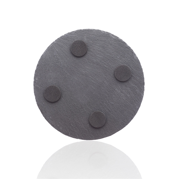 Circle shaped coaster made of slate material with black EVA bottom... from ASI 39552 BEL Promo