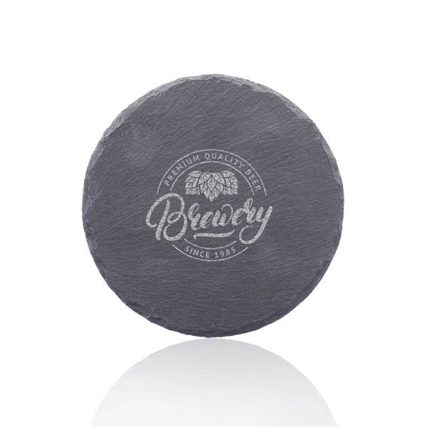 Circle shaped coaster made of slate material with black EVA bottom... from ASI 39552 BEL Promo
