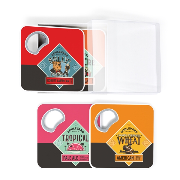 High impact, heat resistant plastic coaster with nickel plated opener and... from ASI 34040 Alexander Mfg Co