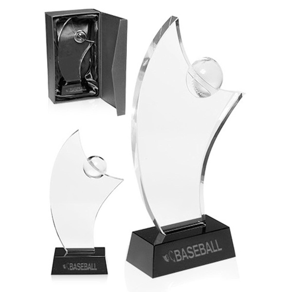 Crystal glass baseball themed award with customizable black base.... from ASI 39552 BEL Promo