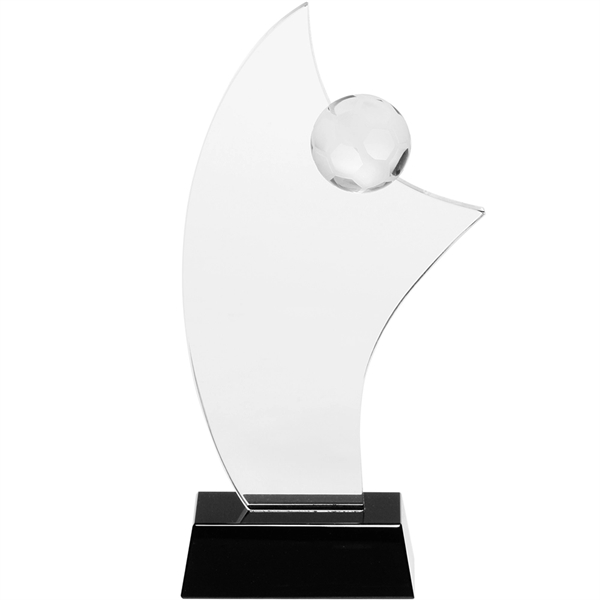 Soccer themed crystal glass award with customizable black base.... from ASI 39552 BEL Promo