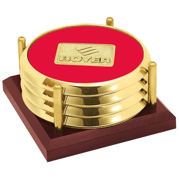 Four Coasters with Solid Cherry Tray... from ASI 40480 Koozie Group