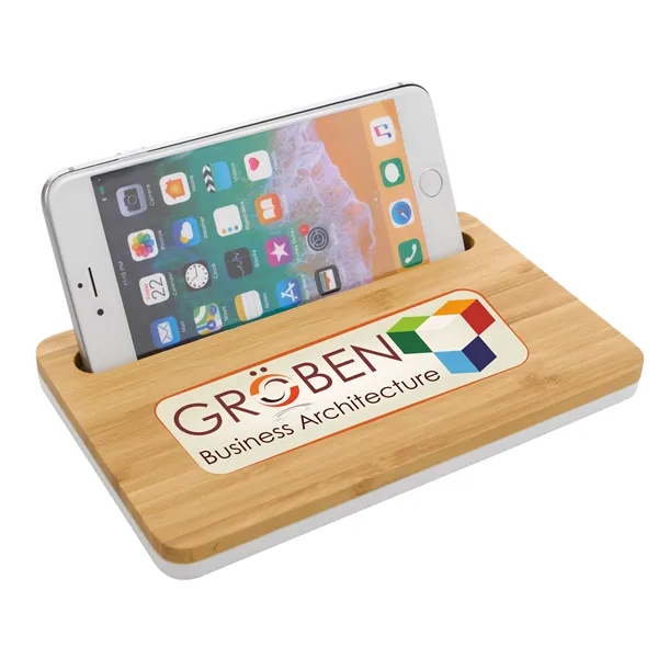 Bamboo Wireless Charging Pad with Phone Stand... from ASI 40480 Koozie Group