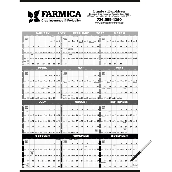 Black & White Time Management Span-A-Year Laminated w/Marker... from ASI 40480 Koozie Group
