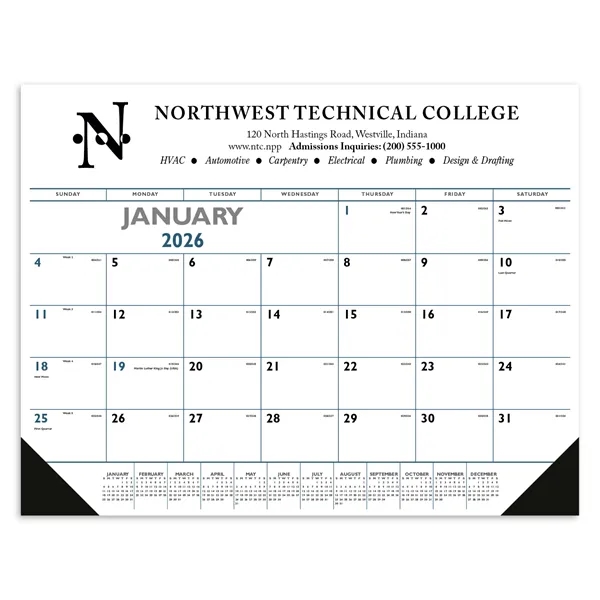 Blue & Black Desk Pad with Vinyl Corners... from ASI 40480 Koozie Group / Norwood Triumph Calendar