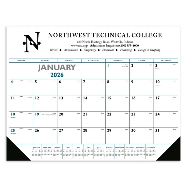 Blue & Black Desk Pad with Vinyl Corners... from ASI 40480 Koozie Group / Norwood Triumph Calendar