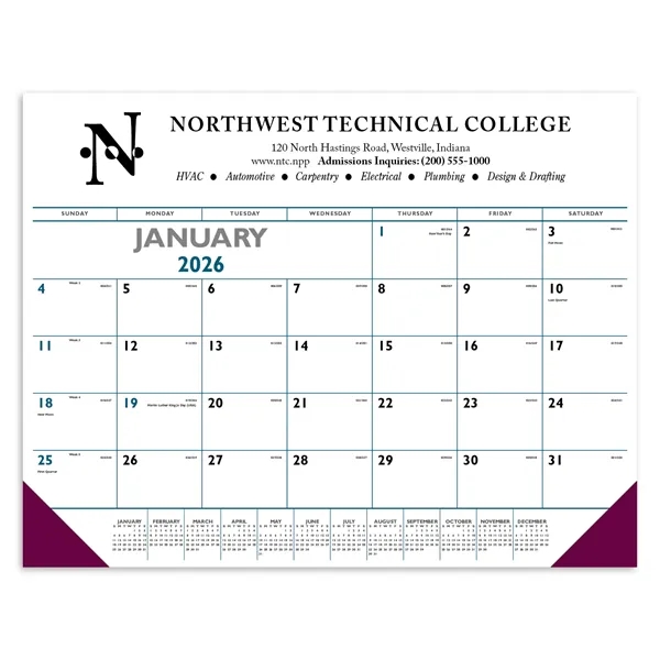 Blue & Black Desk Pad with Vinyl Corners... from ASI 40480 Koozie Group / Norwood Triumph Calendar