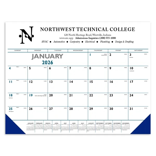 Blue & Black Desk Pad with Vinyl Corners... from ASI 40480 Koozie Group / Norwood Triumph Calendar