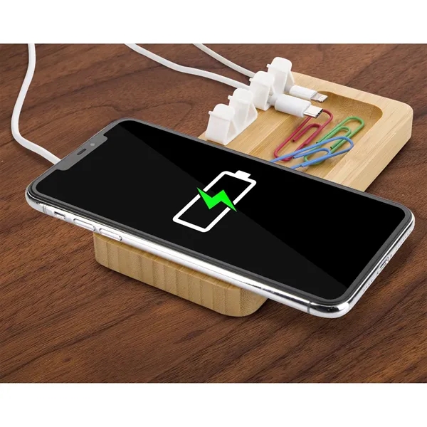 Bamboo 10W Wireless Charging Pad with Cable Organizer... from ASI 40480 Koozie Group