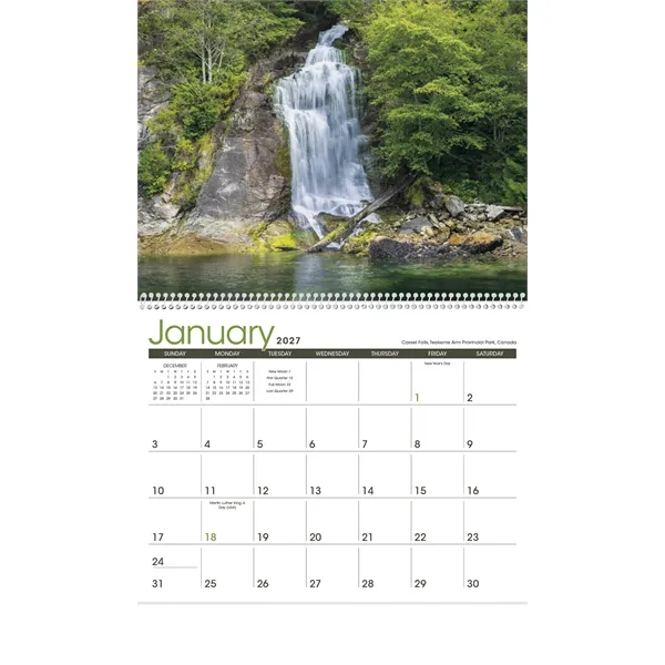 11 x 19 2024 Waterfalls calendar on 70# glossy paper with... from ASI 40480 Koozie Group / Norwood Triumph Calendar