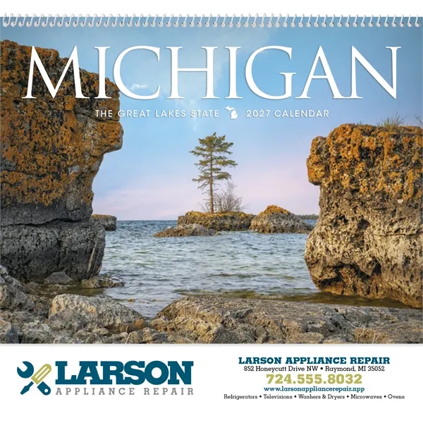 11 x 19 2024 Michigan calendar on 70# glossy paper with... from ASI 40480 Koozie Group / Norwood Triumph Calendar