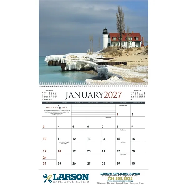 11 x 19 2024 Michigan calendar on 70# glossy paper with... from ASI 40480 Koozie Group / Norwood Triumph Calendar