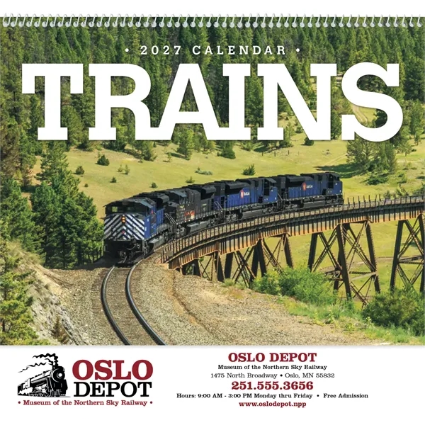 11 x 19 2024 Trains calendar on 70# glossy paper with... from ASI 40480 Koozie Group / Norwood Triumph Calendar