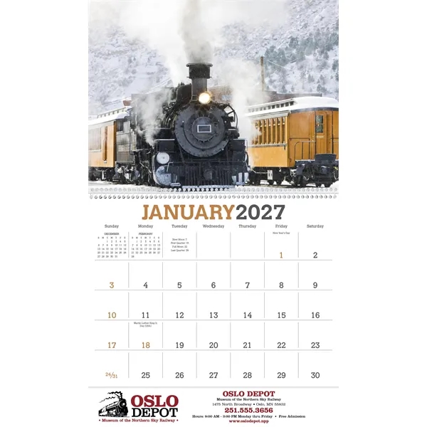 11 x 19 2024 Trains calendar on 70# glossy paper with... from ASI 40480 Koozie Group / Norwood Triumph Calendar