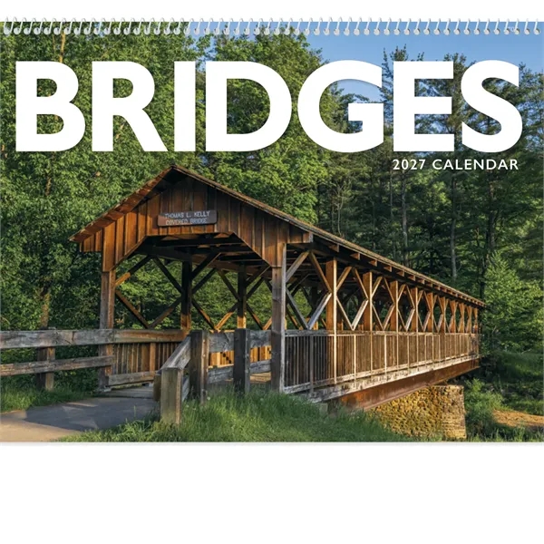 11 x 19 Bridges 2024 spiral-bound wall calendar on 70# glossy... from ASI 40480 Koozie Group / Norwood Triumph Calendar