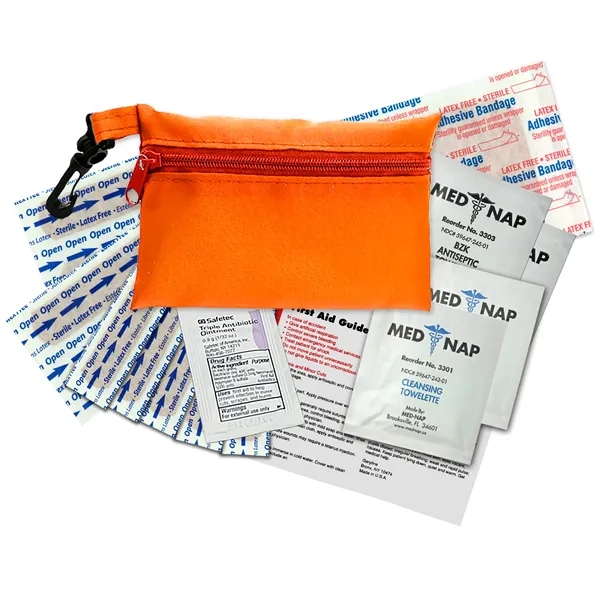 Brightly colored polyester first aid zip bag with hang clip. Convenient,... from ASI 40480 Koozie Group