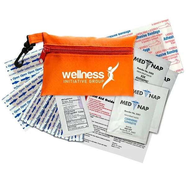 Brightly colored polyester first aid zip bag with hang clip. Convenient,... from ASI 40480 Koozie Group