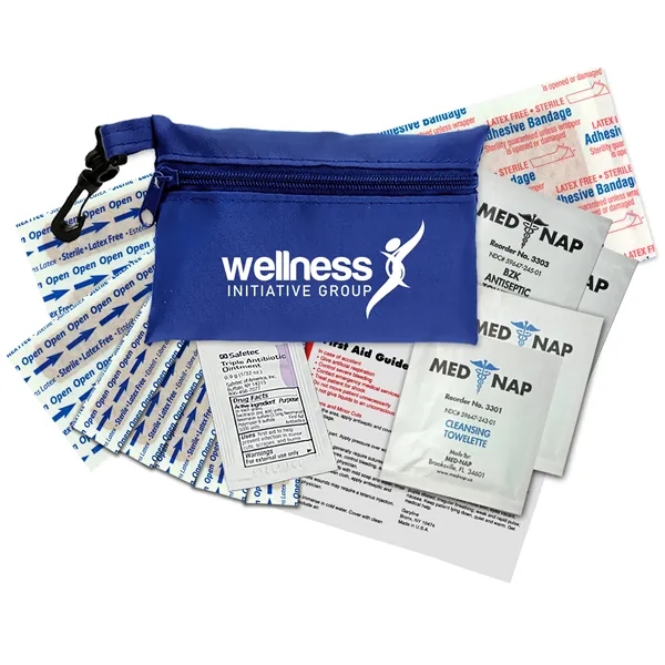 Brightly colored polyester first aid zip bag with hang clip. Convenient,... from ASI 40480 Koozie Group