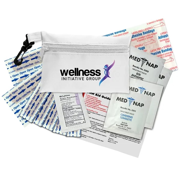 Brightly colored polyester first aid zip bag with hang clip. Convenient,... from ASI 40480 Koozie Group