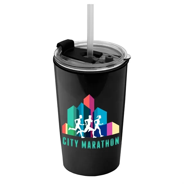 14 oz. Metallic Tumbler with 2-in-1 Flip and Straw lid. Top... from ASI 40480 Koozie Group