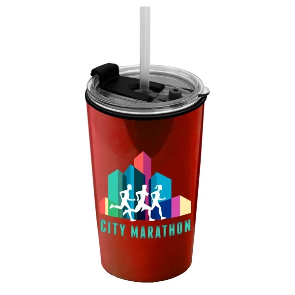 14 oz. Metallic Tumbler with 2-in-1 Flip and Straw lid. Top... from ASI 40480 Koozie Group