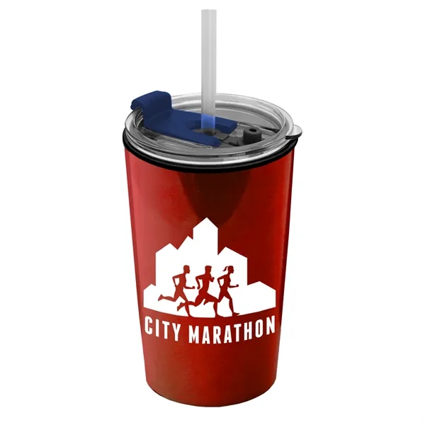14 oz. Metallic Tumbler with 2-in-1 Flip and Straw lid. Top... from ASI 40480 Koozie Group