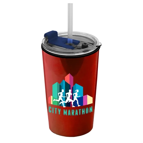 14 oz. Metallic Tumbler with 2-in-1 Flip and Straw lid. Top... from ASI 40480 Koozie Group
