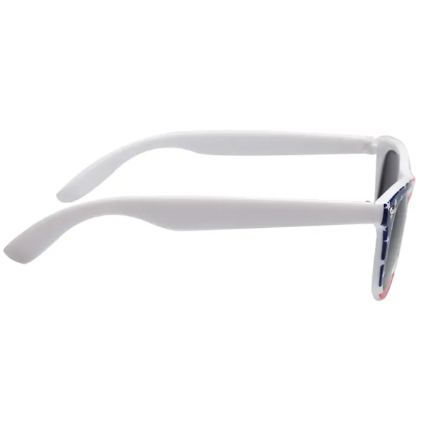 Adult-sized plastic American flag printed sunglasses with UV protection.... from ASI 39552 BEL Promo