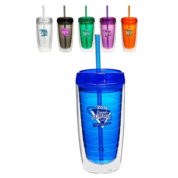 Econo 16 oz. double wall tumbler with lid and straw.... from ASI 39552 BEL Promo
