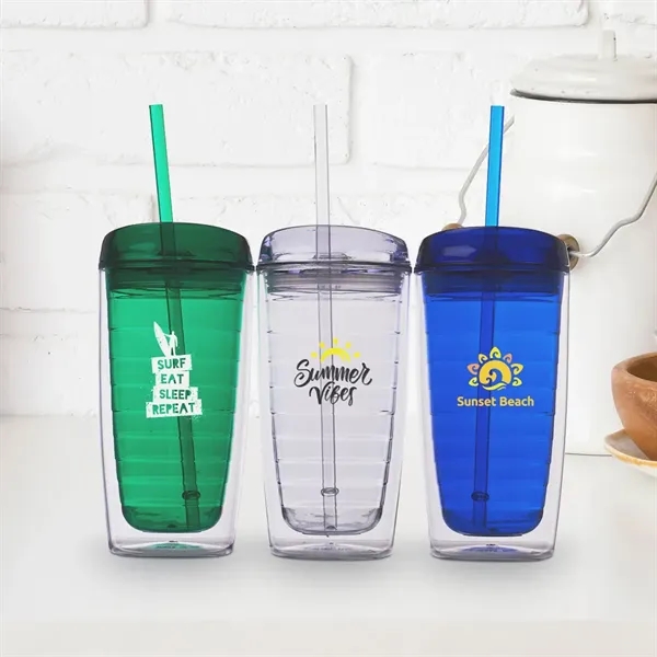 Econo 16 oz. double wall tumbler with lid and straw.... from ASI 39552 BEL Promo