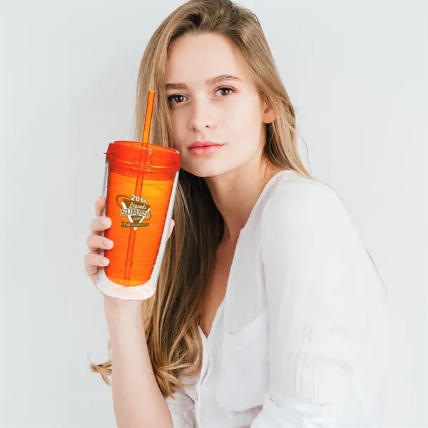 Econo 16 oz. double wall tumbler with lid and straw.... from ASI 39552 BEL Promo