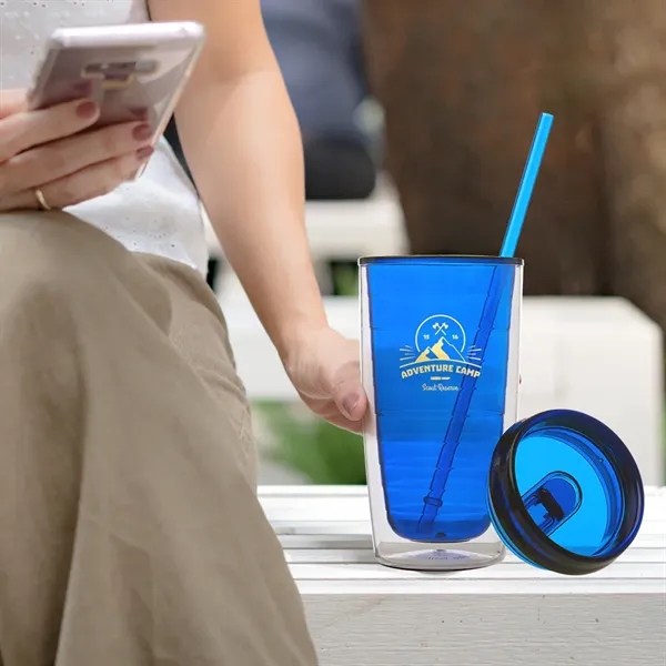 Econo 16 oz. double wall tumbler with lid and straw.... from ASI 39552 BEL Promo