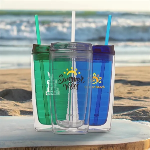 Econo 16 oz. double wall tumbler with lid and straw.... from ASI 39552 BEL Promo