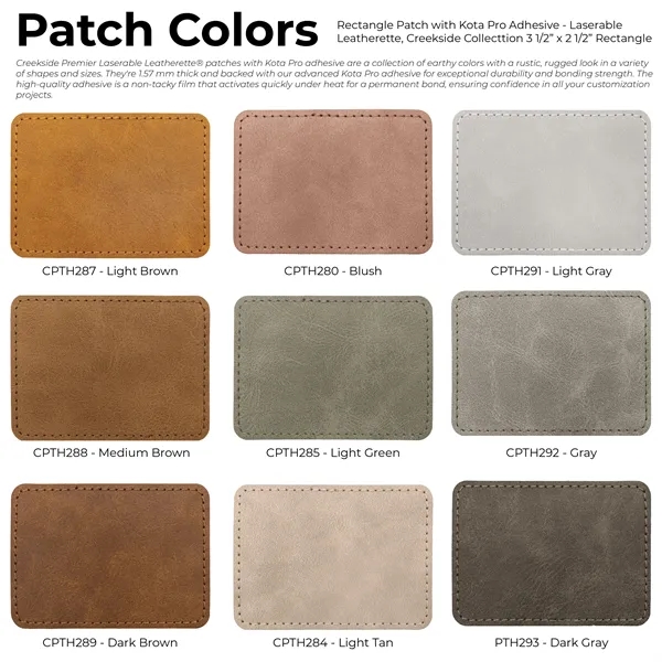 3.5" x 2.5" x 1/16" rectangular PU Creekside leatherette garment patch.... from ASI 74601 Calico