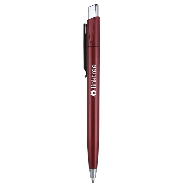 Retractable ballpoint pen with metallic colored barrel and chrome ferrule, plunger... from ASI 52840 Evans Manufacturing