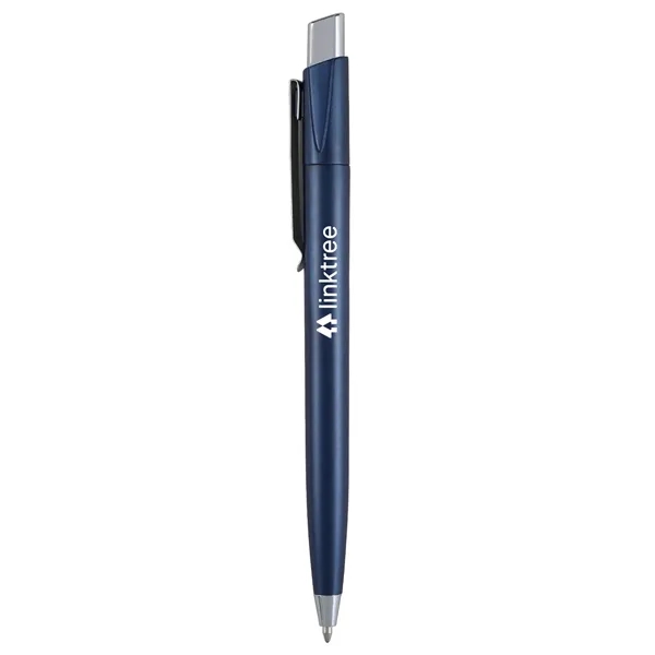 Retractable ballpoint pen with metallic colored barrel and chrome ferrule, plunger... from ASI 52840 Evans Manufacturing