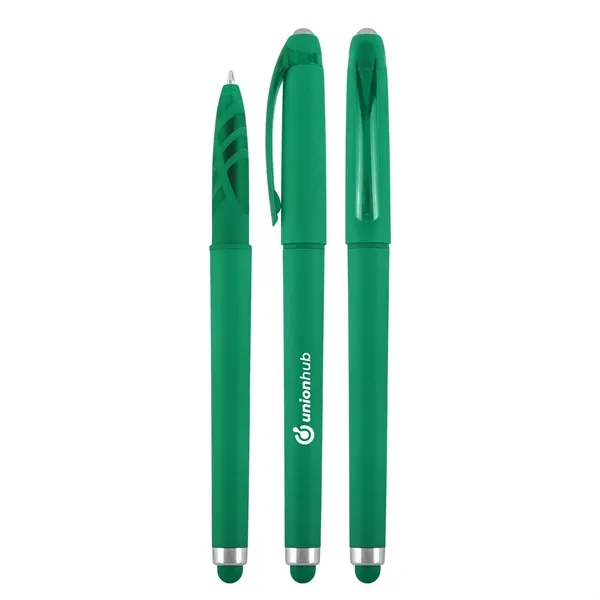 Plunger action pen with a stylus on top and gel ink.... from ASI 52840 Evans Manufacturing