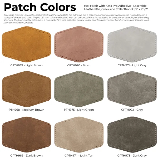 3.5" x 2.5" x 1/16" Hexagon PU Creekside leatherette garment patch.... from ASI 74601 Calico